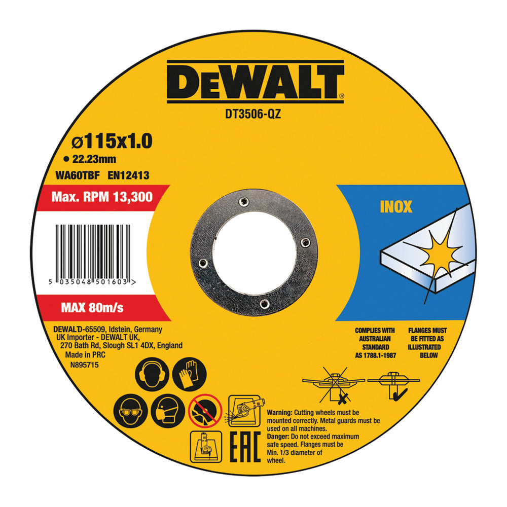 DEWALT PLOŠČA REZALNA DEWALT DT3506, 10 kos. v setu, inox. 115x1.0 mm, inox (DT3506)