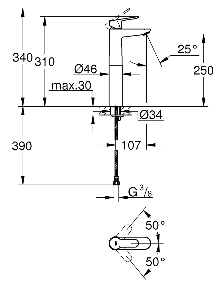 PIPA GROHE BAUEDGE ZA UMIVALNIK XL 23761 000