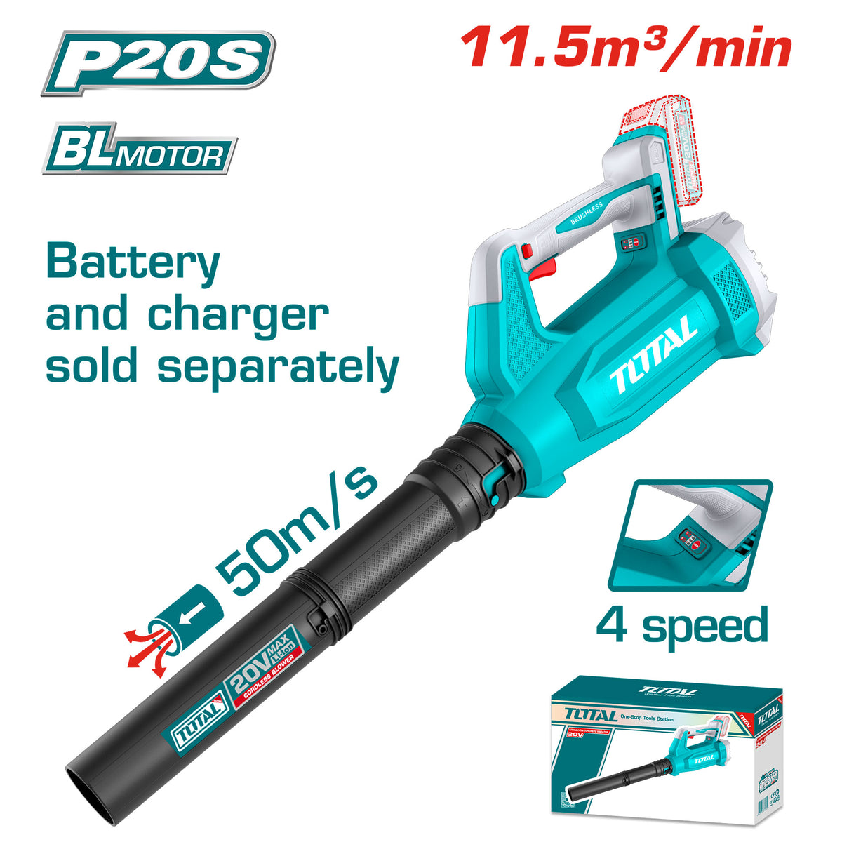 Akumulatorsko puhalo 20000rpm /11.5m3 /20V/2.0Ah-7.5Ah/P20S/ INDUSTRIAL (Brez baterije) (TABLI20508)