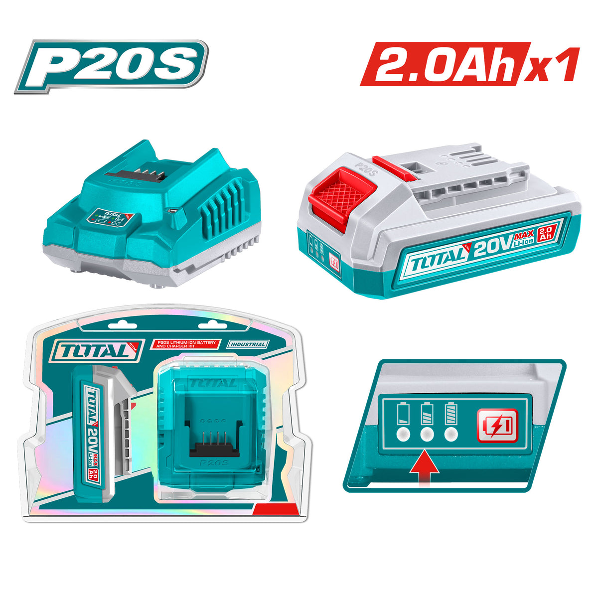 Komplet 1 kos. Litij-ionska baterija 2,0 Ah in polnilec, 20V/P20S, INDUSTRIAL (TFBCPK1212E)