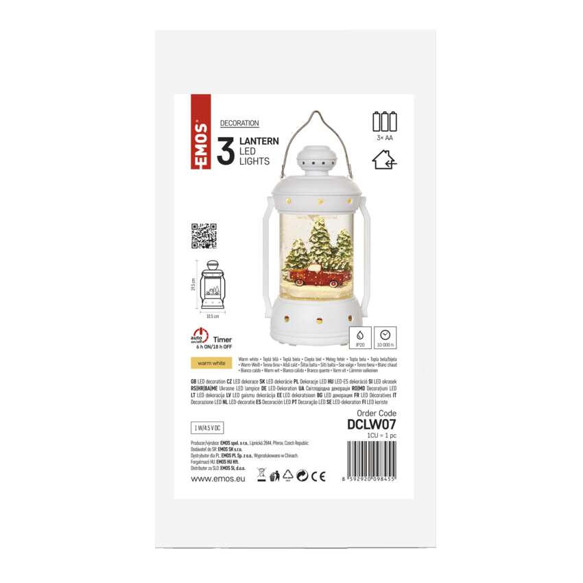 LED božična laterna, 19,5 cm, 3x AA, notranja, topla bela, časovnik