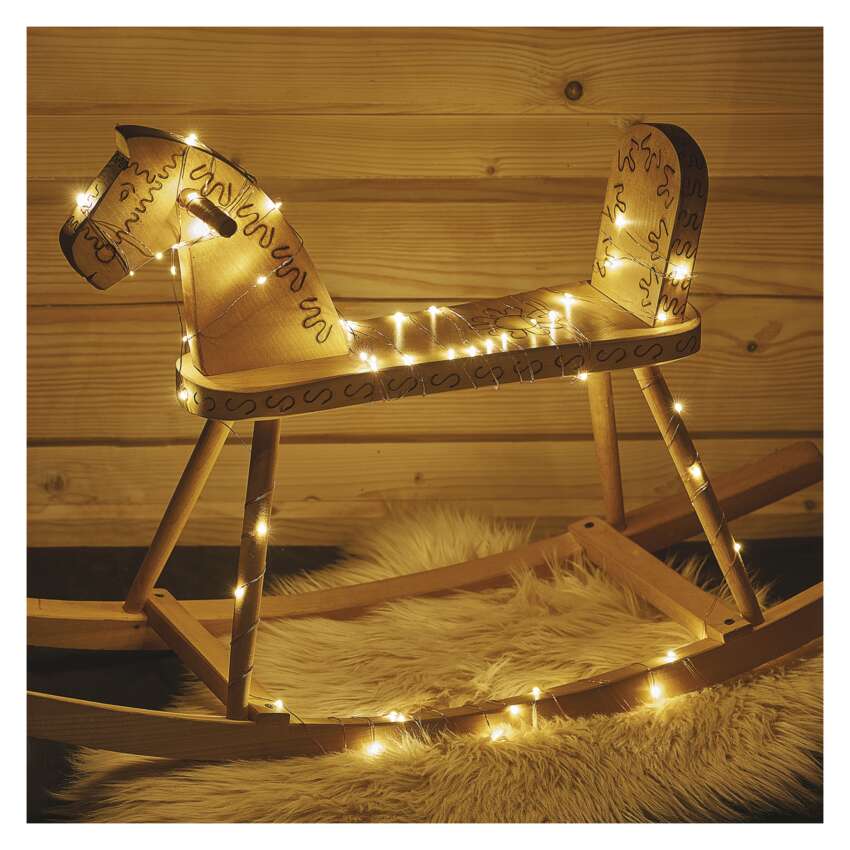 LED božična nano veriga bakrena, 4 m, zunanja in notranja, topla bela, časovnik