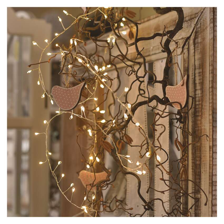 LED božična nano veriga – jež, 2,4 m, 3x AA, notranja, topla bela, časovnik