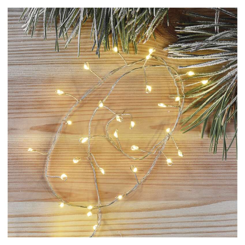 LED božična nano veriga – jež, 2,4 m, 3x AA, notranja, topla bela, časovnik