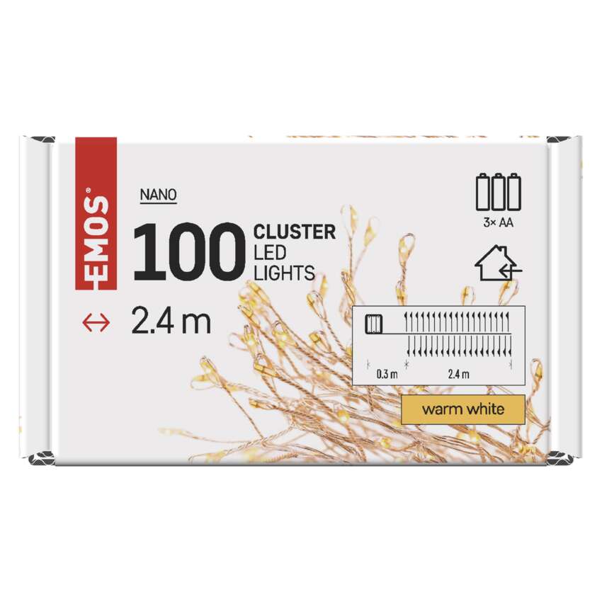 LED božična nano veriga – jež, 2,4 m, 3x AA, notranja, topla bela, časovnik