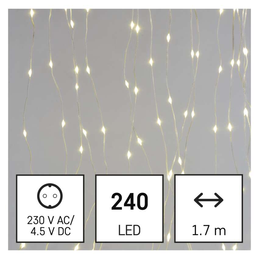 LED božična nano veriga drop zavesa, 1,7x2 m, zunanja in notranja, topla bela, programi