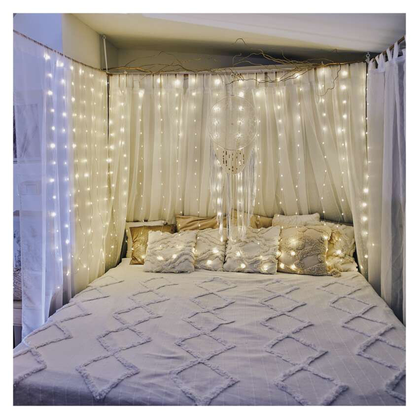 LED božična nano veriga drop zavesa, 1,7x2 m, zunanja in notranja, topla bela, programi