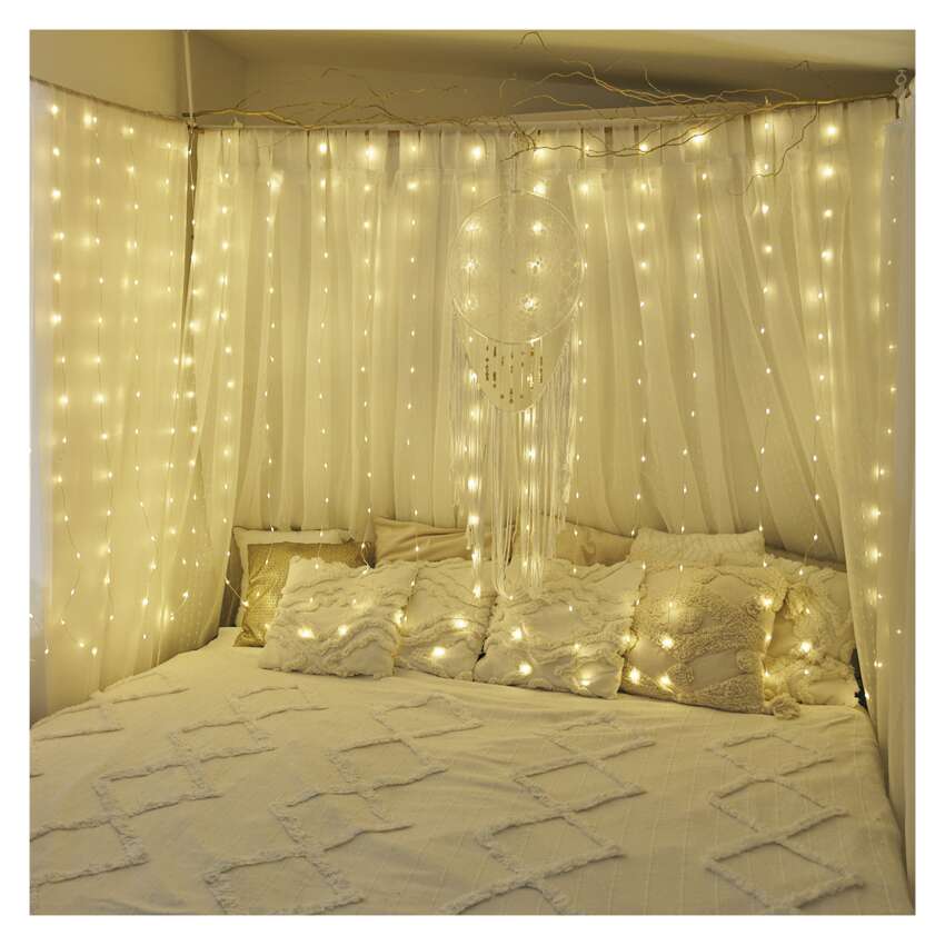 LED božična nano veriga drop zavesa, 1,7x2 m, zunanja in notranja, topla bela, programi