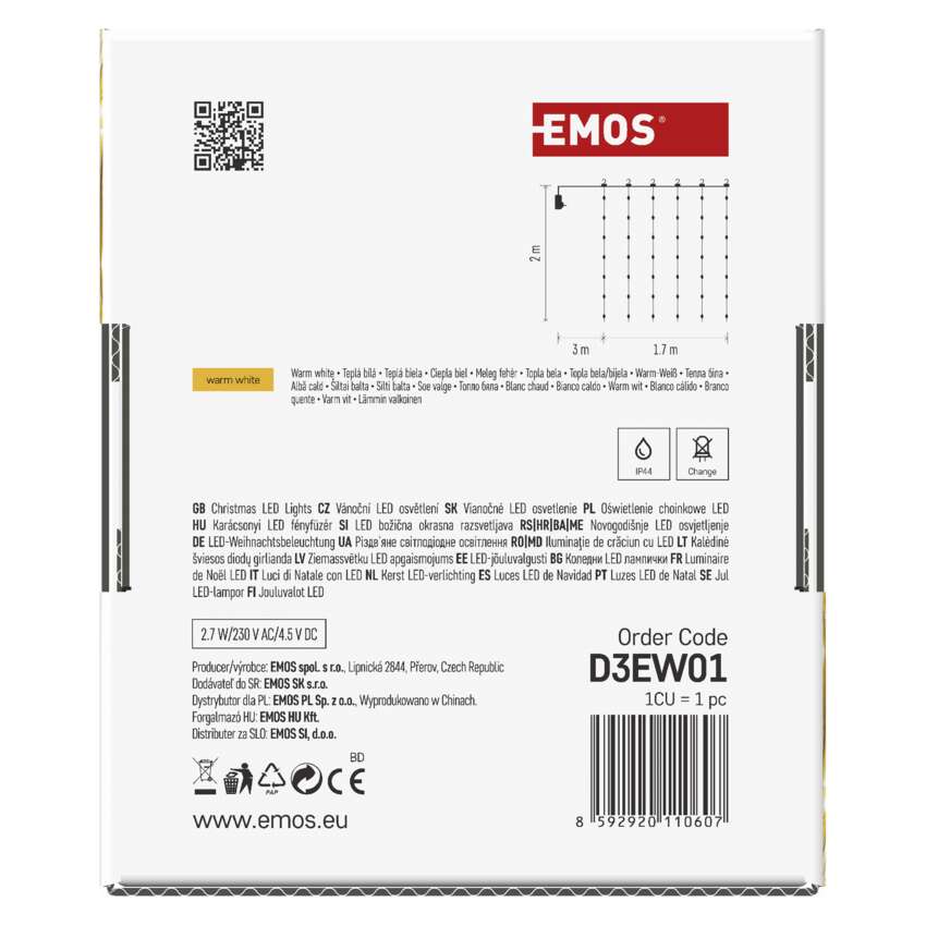 LED božična nano veriga drop zavesa, 1,7x2 m, zunanja in notranja, topla bela, programi