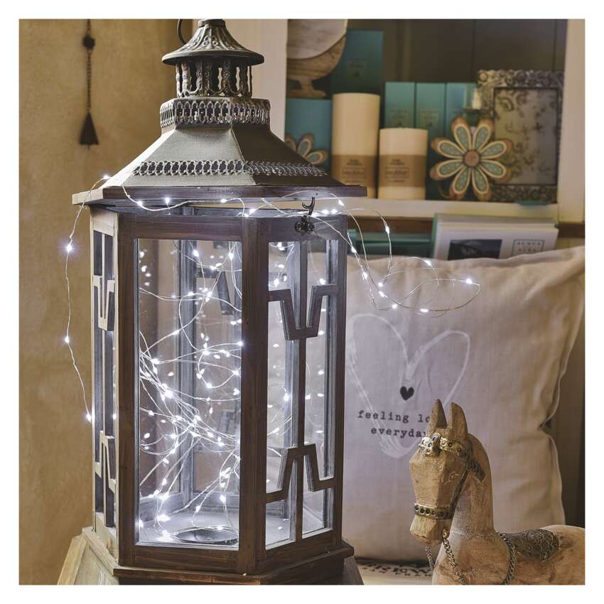 LED božična nano veriga srebrna, 10 m, zunanja in notranja, hladna bela, časovnik