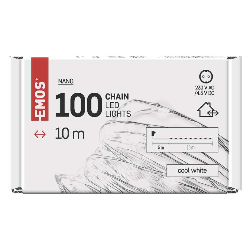 LED božična nano veriga srebrna, 10 m, zunanja in notranja, hladna bela, časovnik