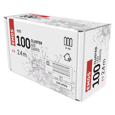 LED božična nano veriga – jež, 2,4 m, 3x AA, notranja, hladna bela, časovnik