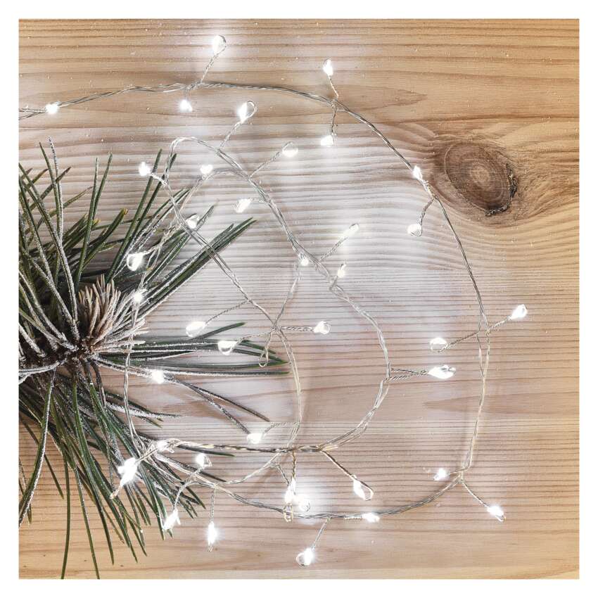 LED božična nano veriga – jež, 2,4 m, 3x AA, notranja, hladna bela, časovnik