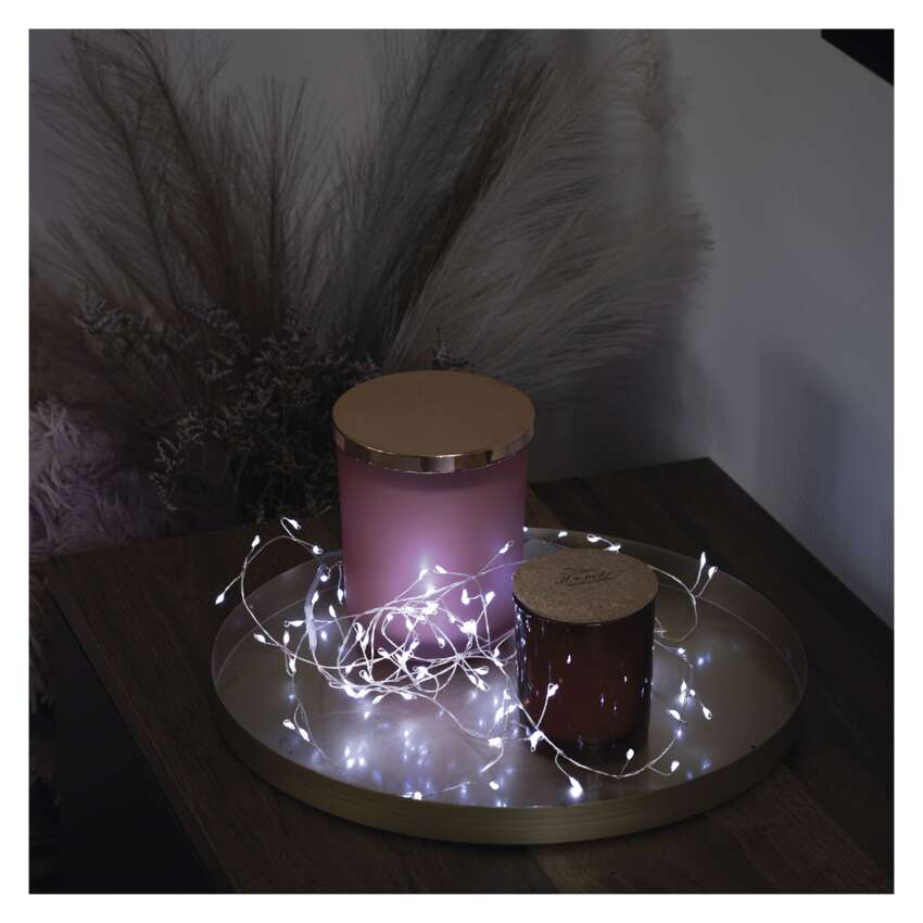 LED božična nano veriga – jež, 2,4 m, 3x AA, notranja, hladna bela, časovnik