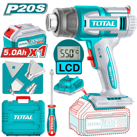 Akumulatorska toplotna pištola (fen) 20V/P20S/ INDUSTRIAL (SET Baterija 1x5Ah, Polnilec, Kovček) (TBLI20035) TOTAL