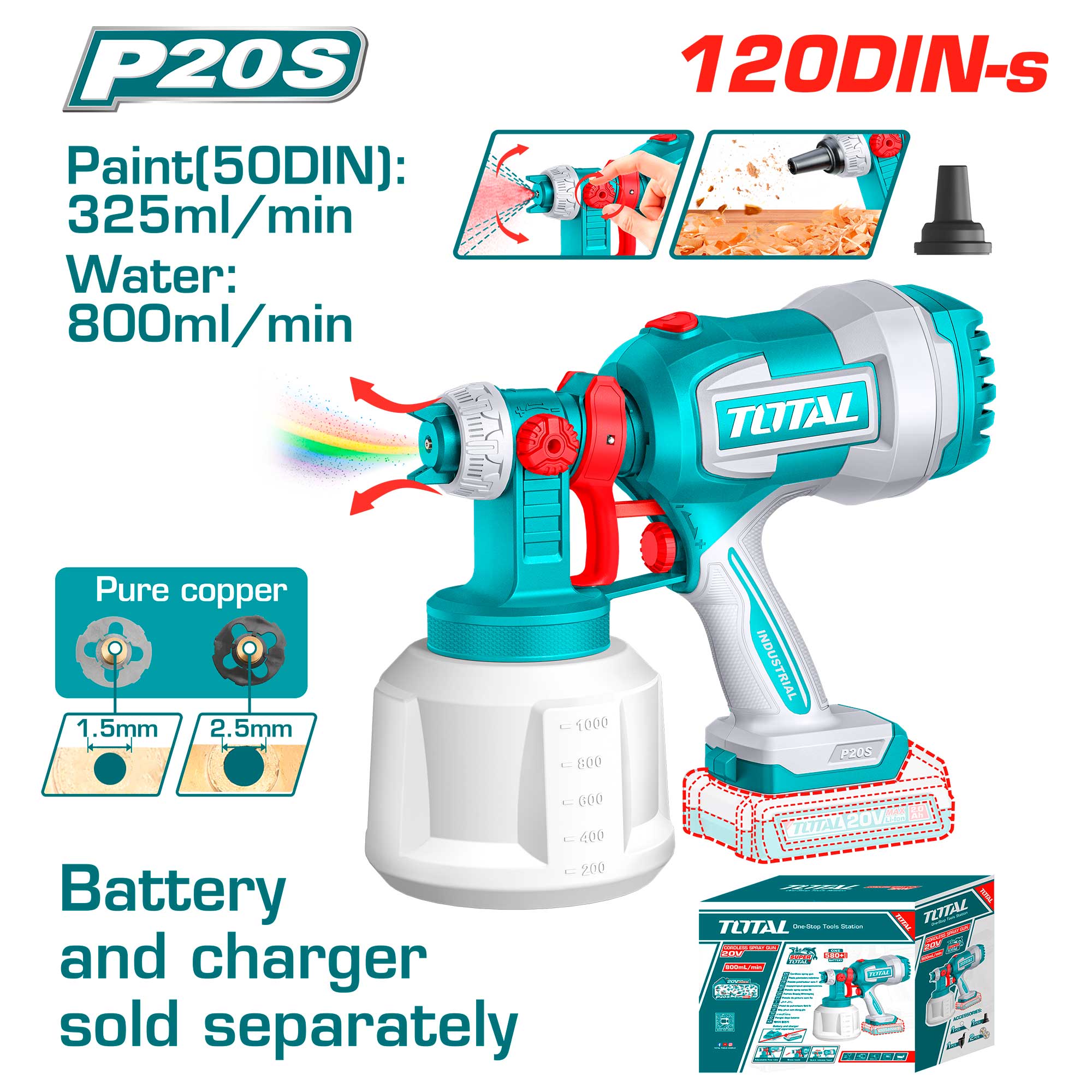 Akumulatorska razpršilna pištola 120Din-s/800ml/min /P20S (Brez baterije) (TSGLI2004) TOTAL