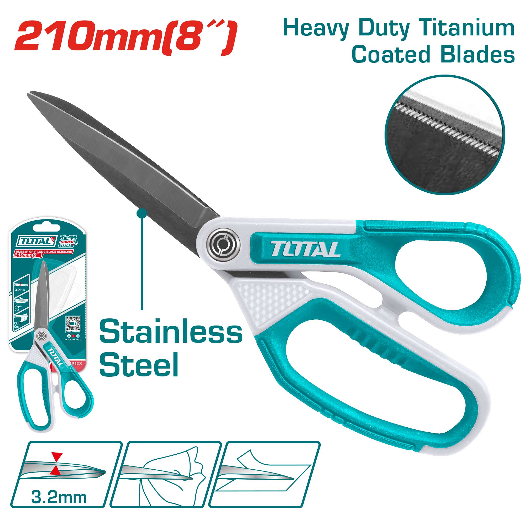 Škarje z gumijastim oprijemom in dolgim rezilom 210 mm / INDUSTRIAL (THSCRS812108)