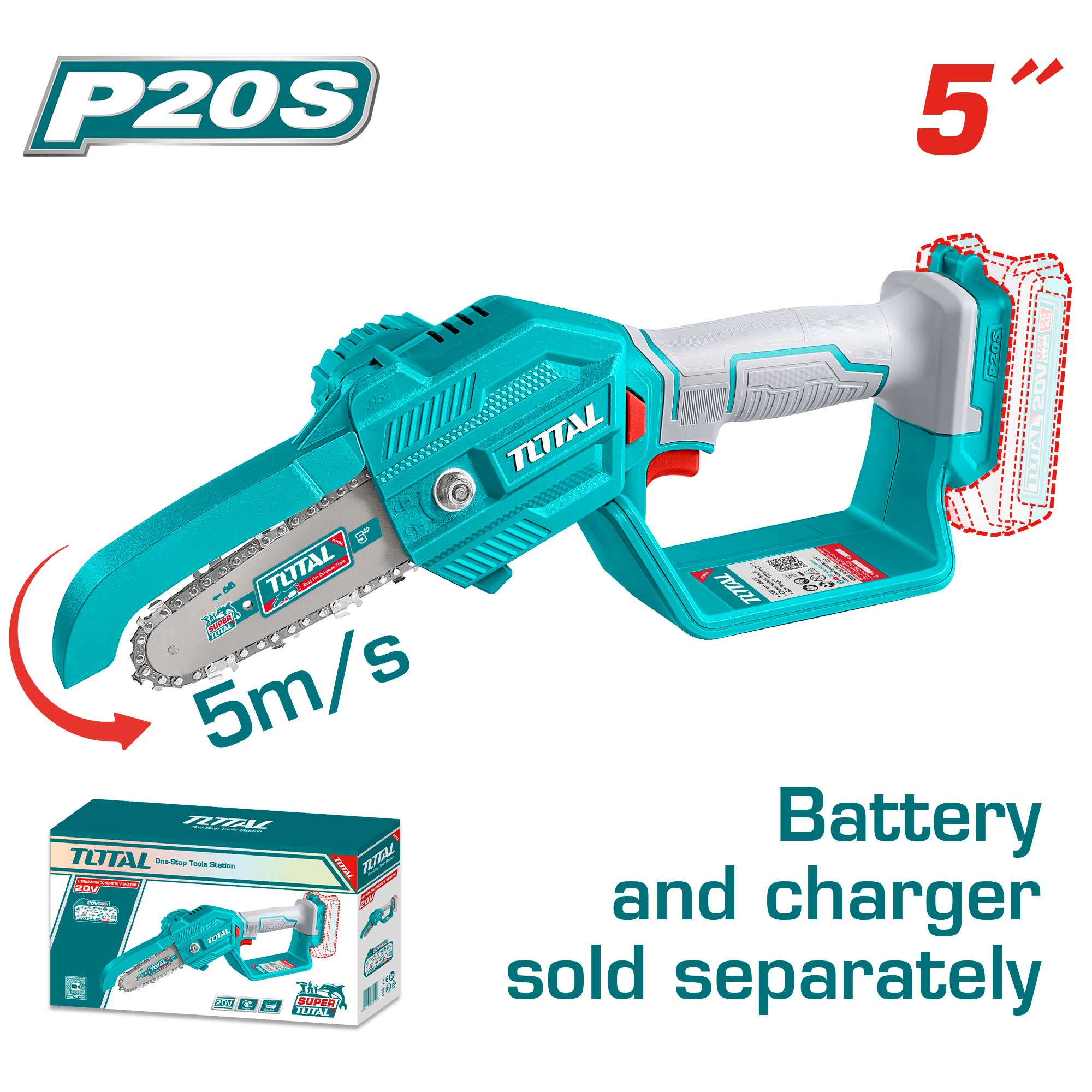 Akumulatorska mini verižna žaga 130mm, 20V/2.0Ah-7.5Ah/P20S (Brez baterije) (TGSLI2058) TOTAL