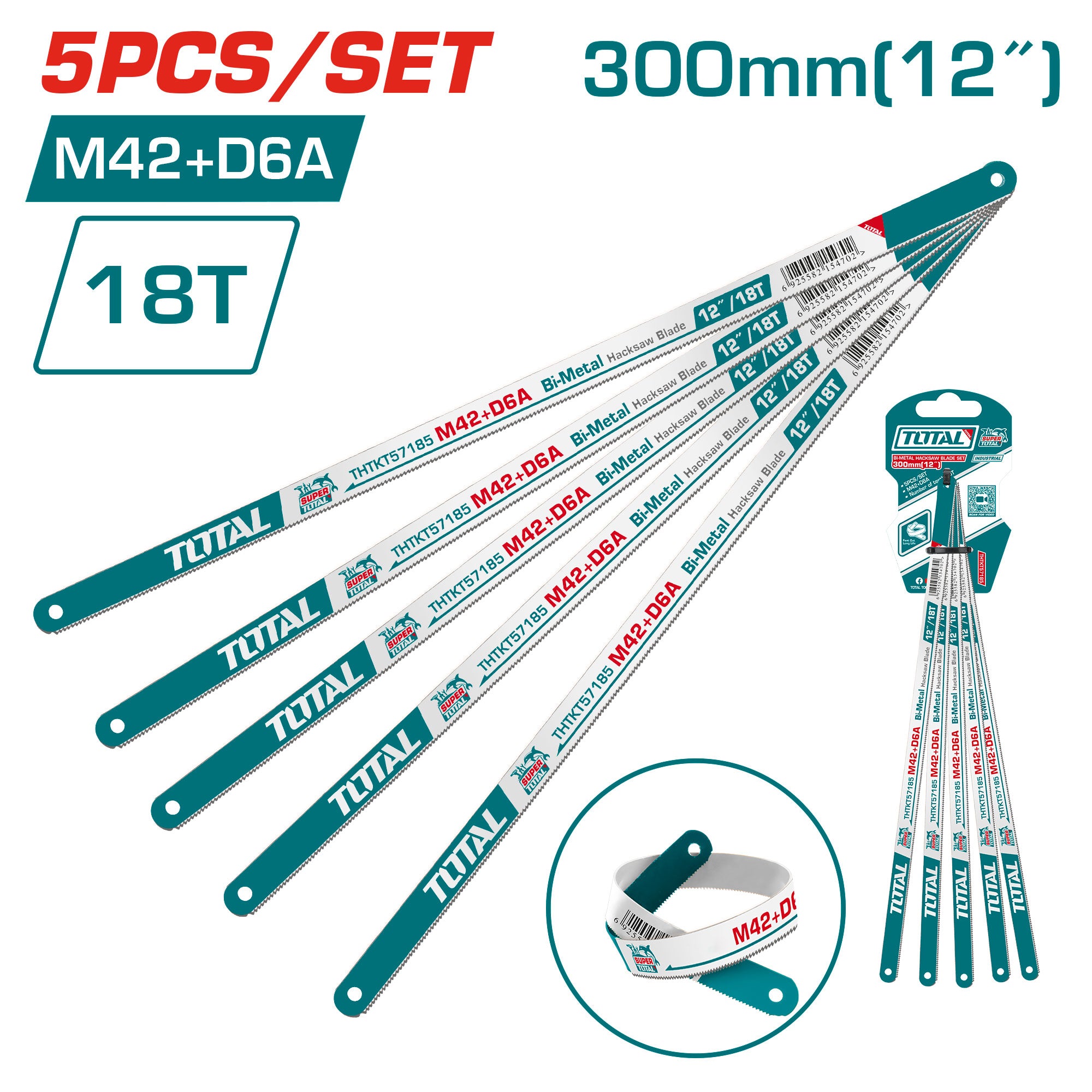 Set bimetalskih rezil za ročno žago za kovino 300mm /M42+D6A /5pcs /INDUSTRIAL (THTKT57185)