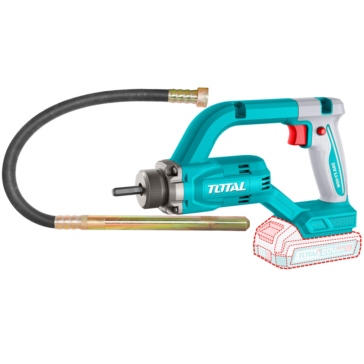 Akumulatorski vibrator za beton 2500rpm/20V/2.0Ah-8Ah/P20S (Brez baterije) (TCVLI202502)