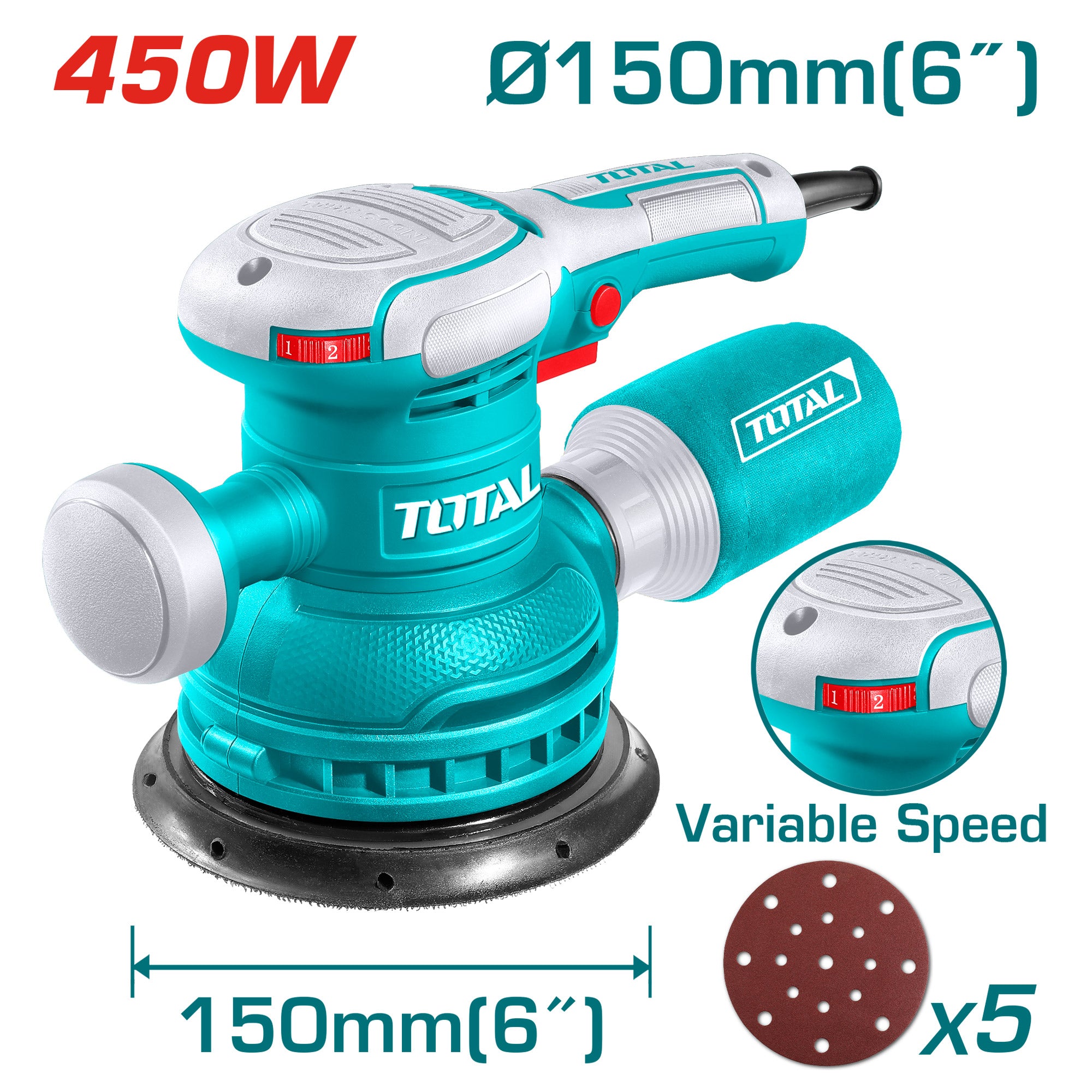 Električni rotacijski brusilnik 450W, 12000rpm/150mm/ INDUSTRIAL (TF2061506) TOTAL