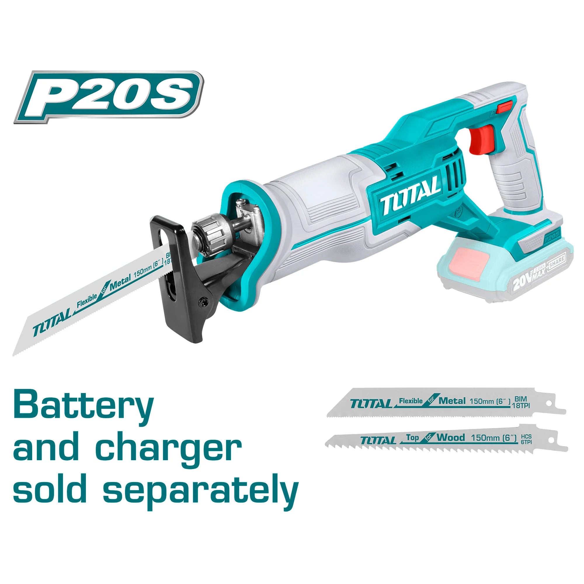 Akumulatorska sabljasta žaga 2800rpm/20V/2.0Ah-7.5Ah/P20S (Brez baterije) (TRSLI1152) Total