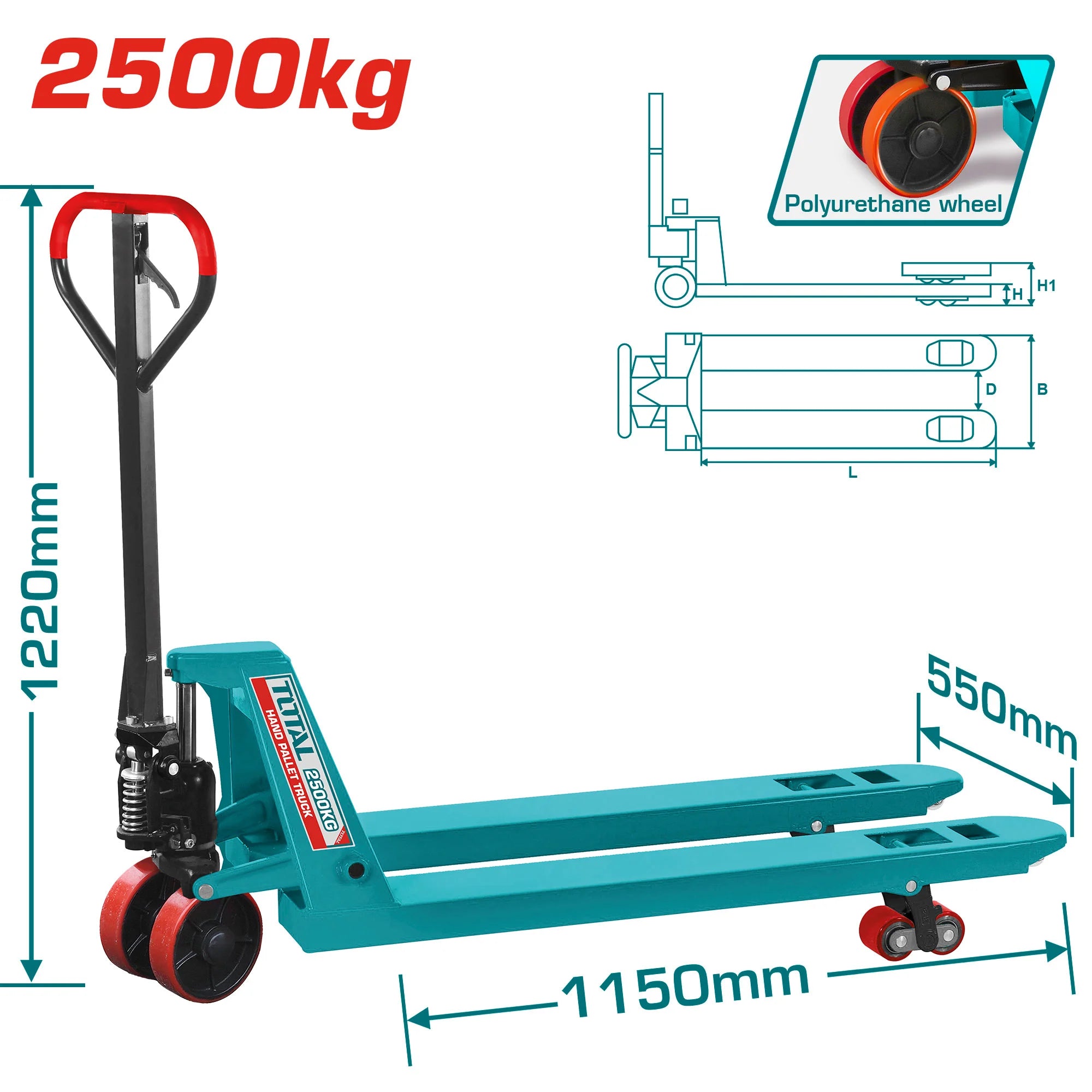 Ročni paletni viličar (voziček) 2500kg, 550×1150mm (THT301251) TOTAL
