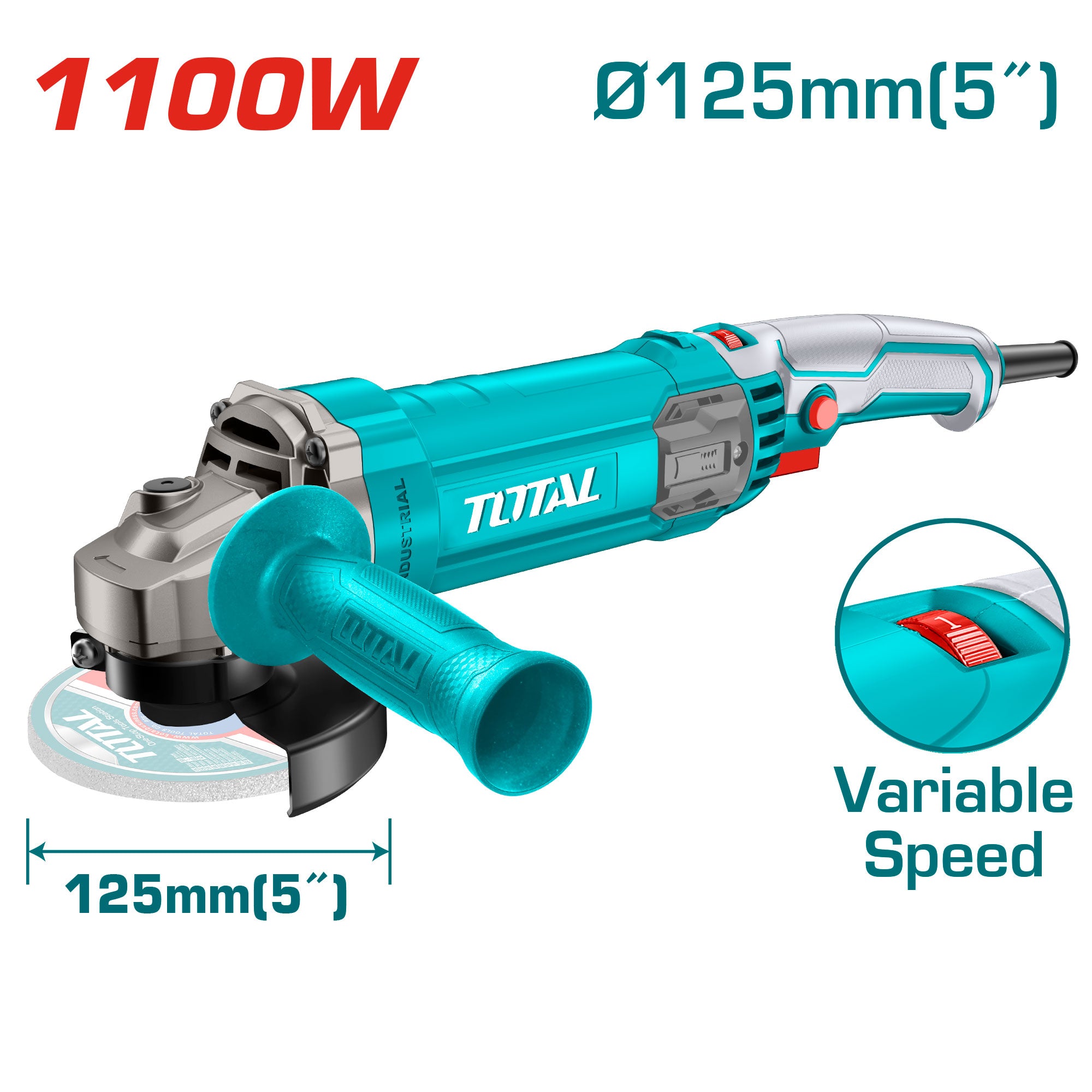Električni kotni brusilnik 1100W, 12000rpm/125mm/ INDUSTRIAL (TG110125565E) TOTAL