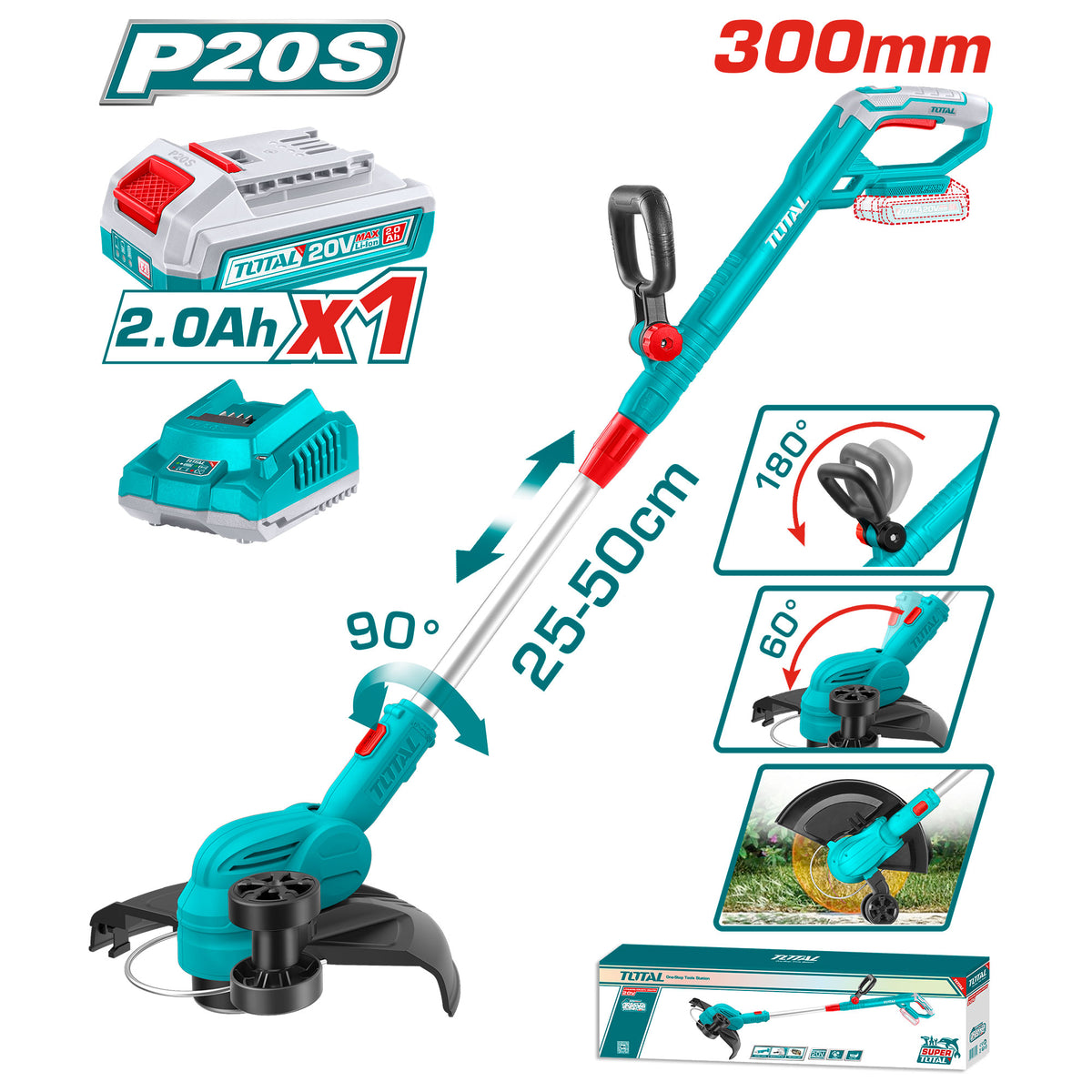 Akumulatorska kosilnica za travo 300mm/20V/2.0Ah-8Ah/P20S /INDUSTRIAL (SET Baterija 1x2Ah, Polnilec) (TGTLI203285)