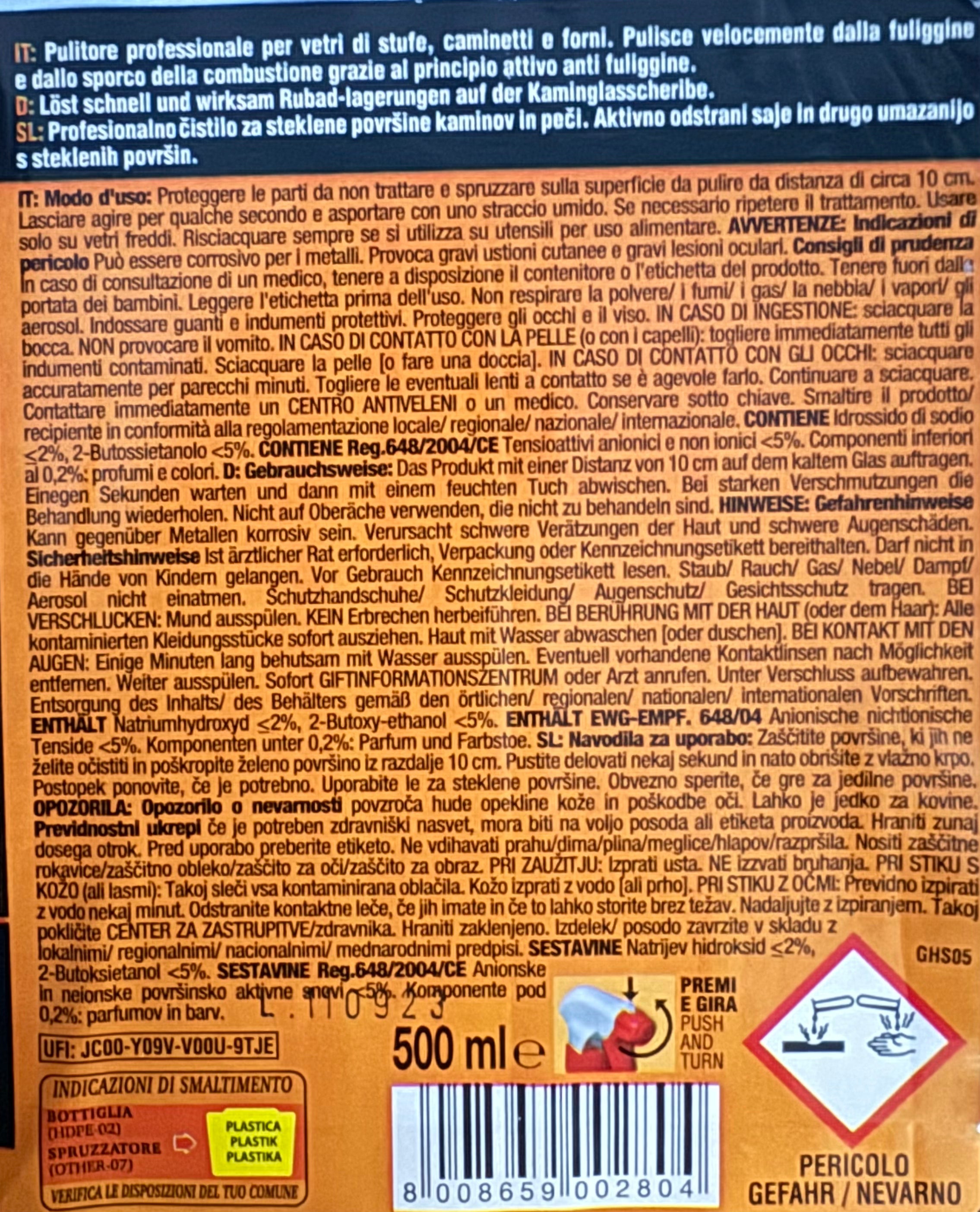 BURNER čistilo za steklo kamina 500ml