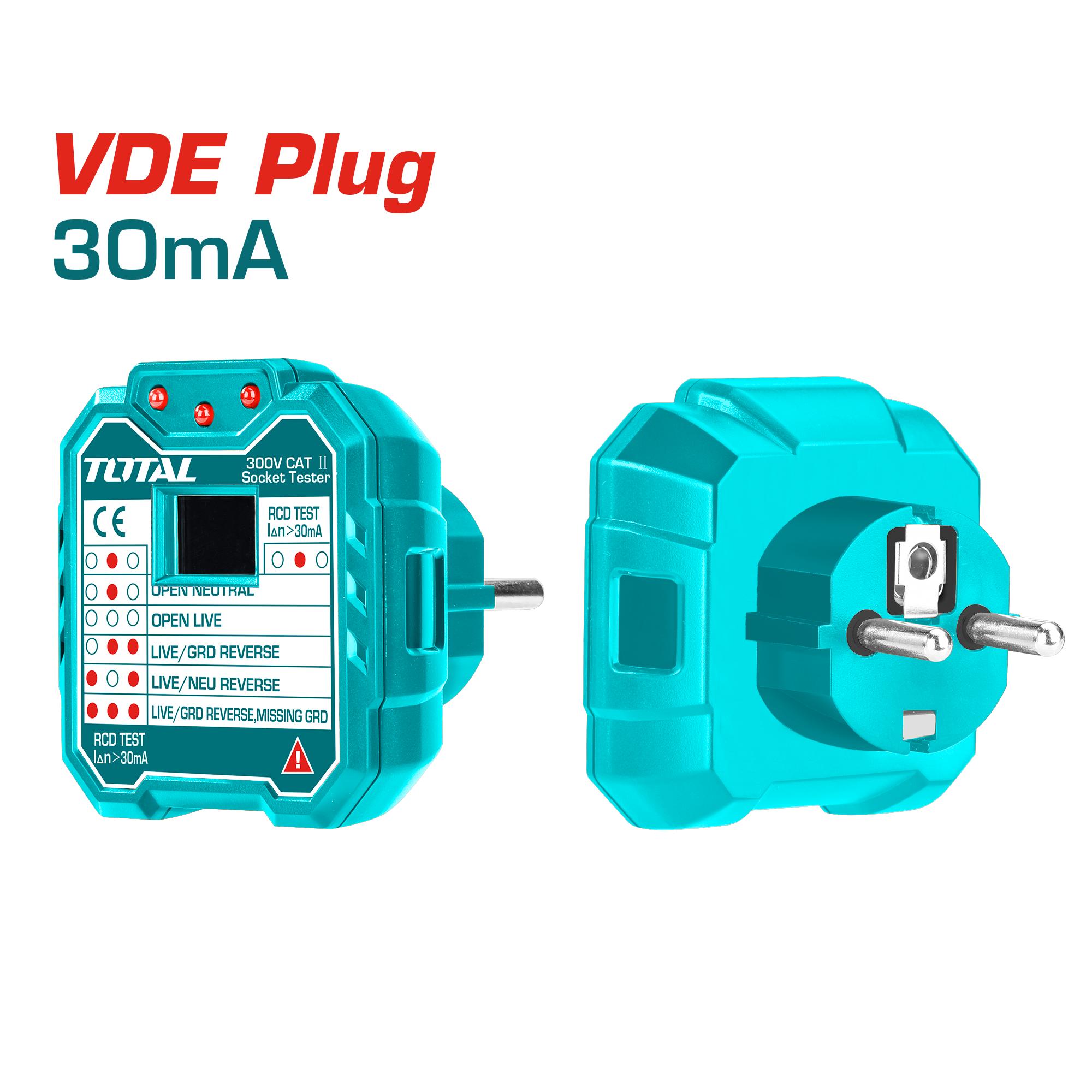 Tester vtičnic VDE / 30mA  (TESST30002) TOTAL