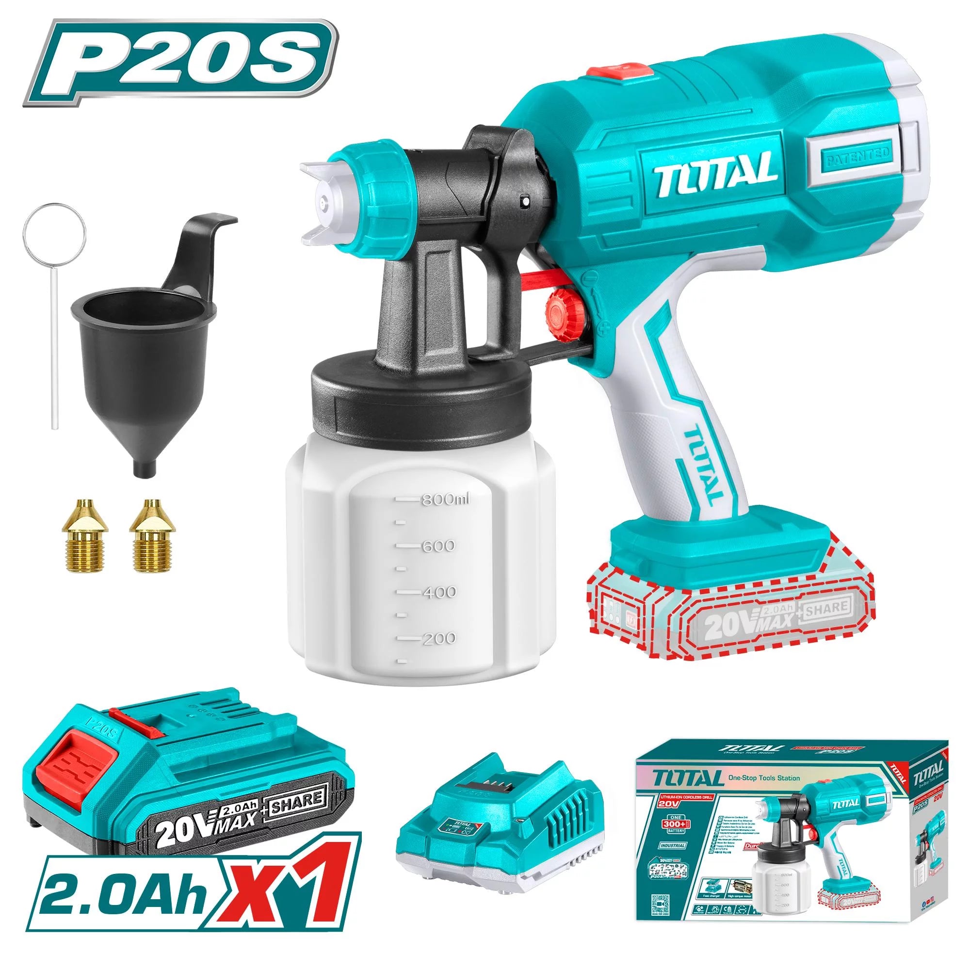 Akumulatorska razpršilna pištola 120Din-s/800ml/min /P20S (SET Baterija 1x2Ah, Polnilec) (TSGLI20406) TOTAL