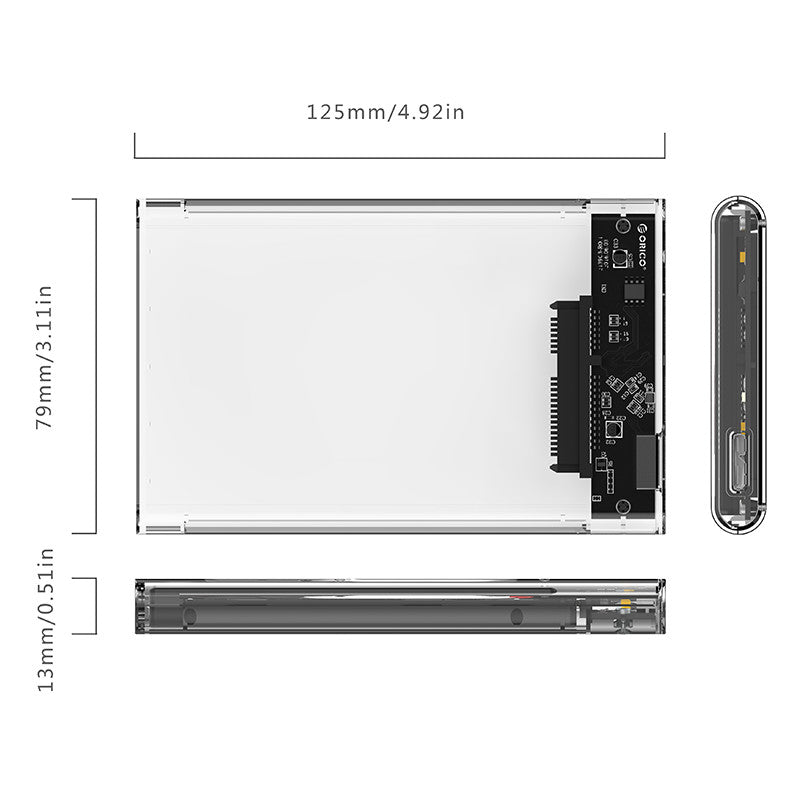 Zunanje ohišje za HDD/SSD 2,5'', USB 3.0 UASP v SATA3, prozorno, ORICO 2139U3