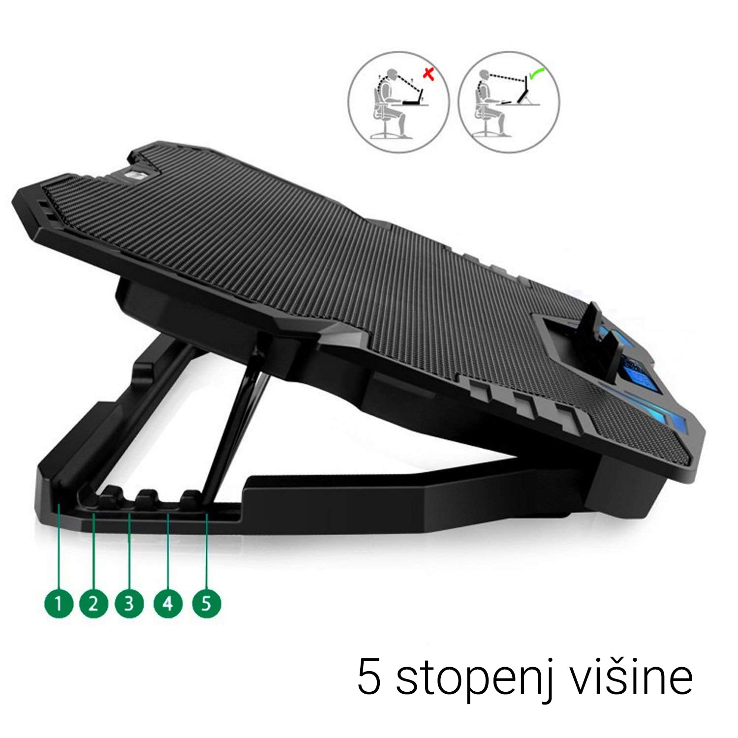 Hladilno stojalo za prenosnik do 17.3'', 5x tih ventilator, 2x USB, Ewent EW1259
