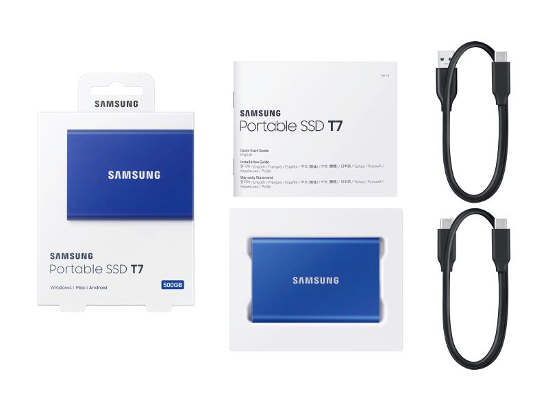 Zunanji SSD 1TB Type-C USB 3.2 Gen2 V-NAND UASP, Samsung T7, moder (MU-PC1T0H/WW)