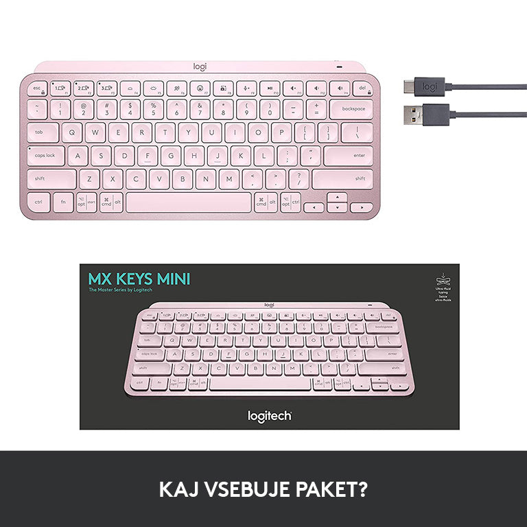 Tipkovnica Logitech MX Keys Mini, roza, SLO g.
