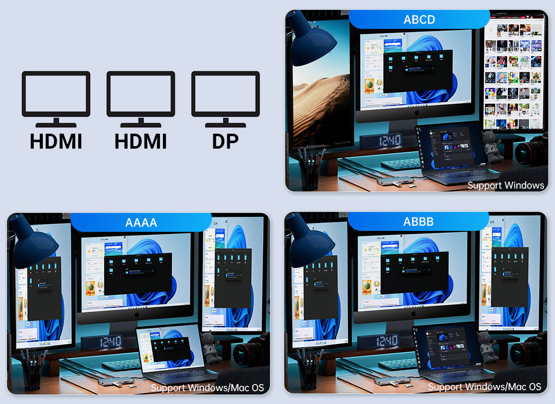 Priključna postaja USB-C 12 v 1, RGB, USB-C 3.1, 3x USB-A, USB-C PD100W, 2x HDMI 4K@60Hz, DP 4K@60Hz, SD+TF, RJ45, AUX, Aluminij, roza, ORICO XDR-X3