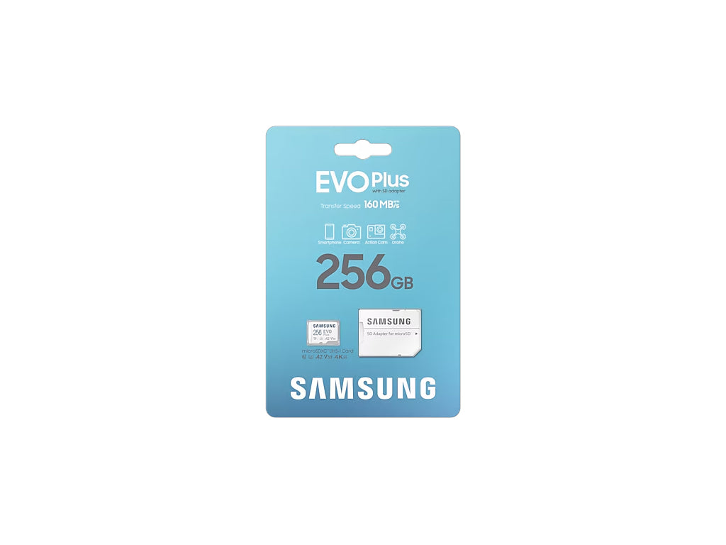 Spominska kartica Samsung EVO Plus, micro SDXC, 256GB, 160MB/s, U3, V30, A2, UHS-I, z adapterjem