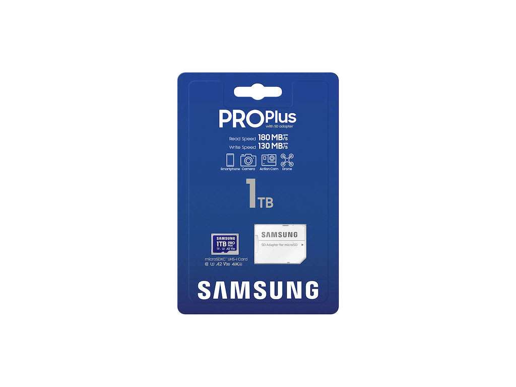 Spominska kartica Samsung PRO Plus micro SDXC, 1TB, 180MB/s, U3, V30, A2, UHS-I, z adapterjem