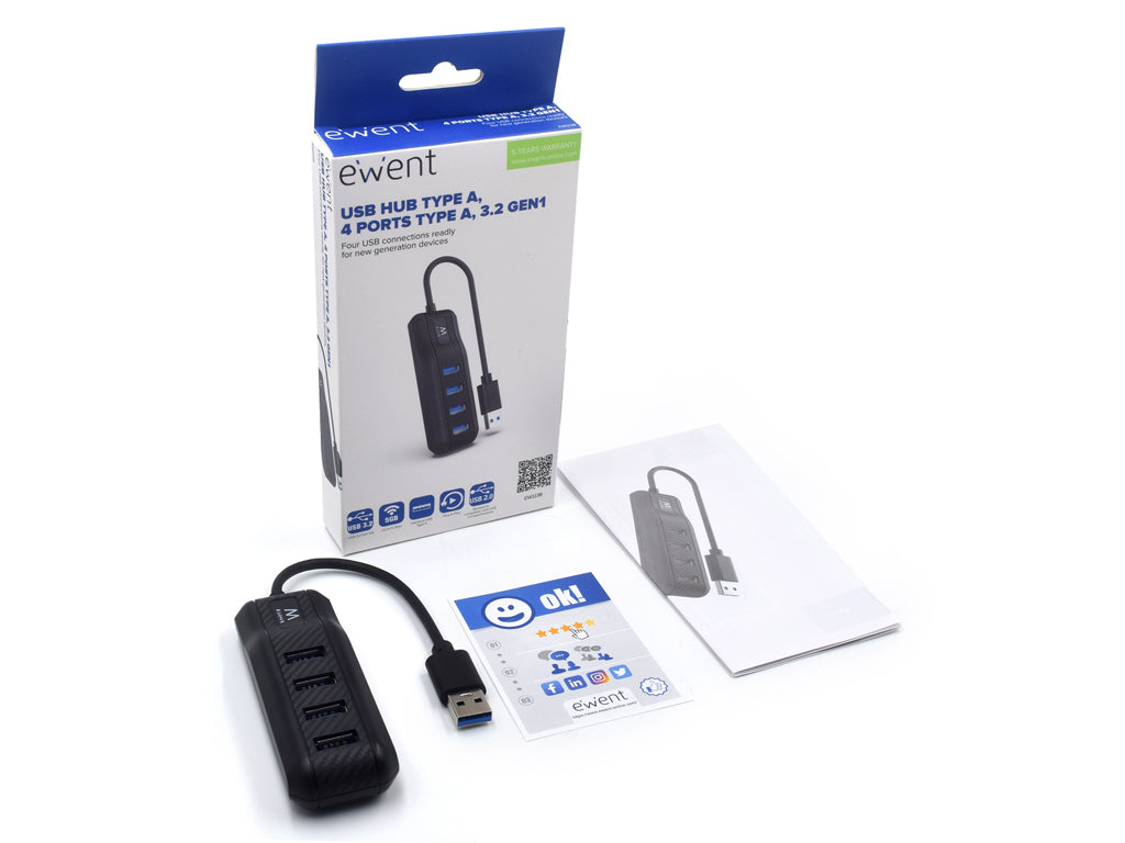 USB hub s 4 vhodi, USB 3.1, črn, Ewent EW1138