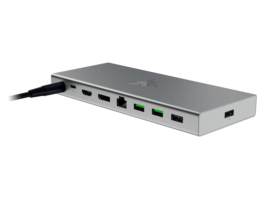 Priključna postaja USB-C Razer USB 4 Dock Mercury, 14 v 1, 5xUSB-A, 3xUSB-C, HDMI, DP, RJ45, AUX, mSD/SD, srebrna