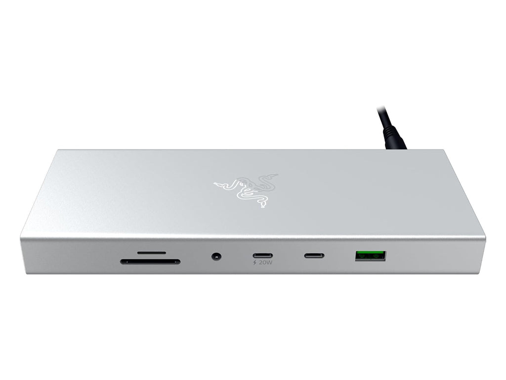 Priključna postaja USB-C Razer USB 4 Dock Mercury, 14 v 1, 5xUSB-A, 3xUSB-C, HDMI, DP, RJ45, AUX, mSD/SD, srebrna