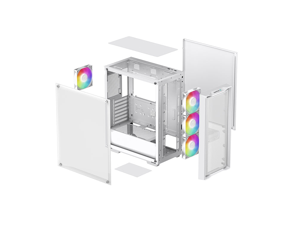 Računalniško ohišje DeepCool CC560 MESH V2, ATX, Midi-Tower, ARGB, Kaljeno steklo, belo