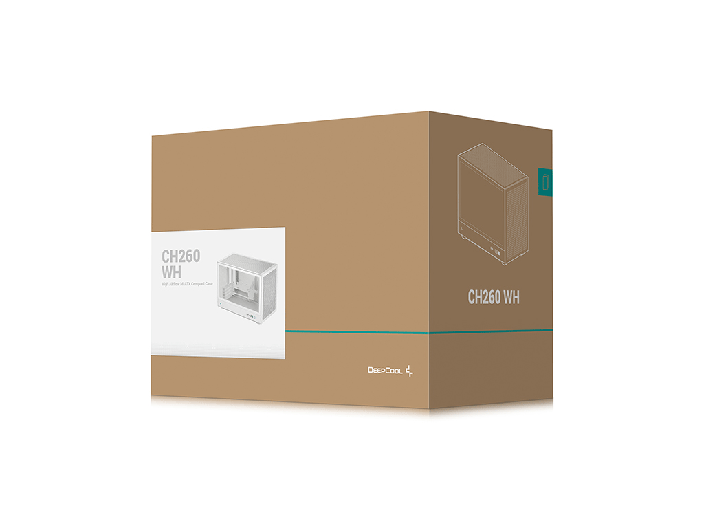 Računalniško ohišje DeepCool CH260, Micro-ATX, kajeno steklo, belo