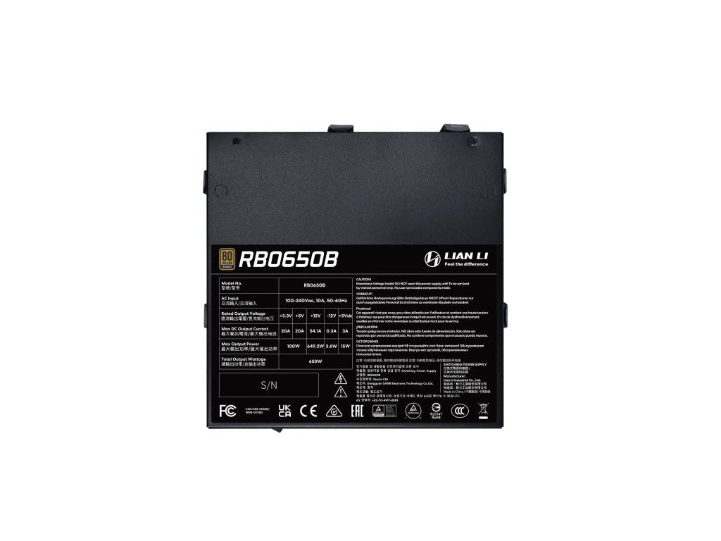 Napajalnik ATX Lian Li RB 650W, 80PLUS Bronze, PCIe 5.1, ATX 3.1, S.Mod., črn, RB0650