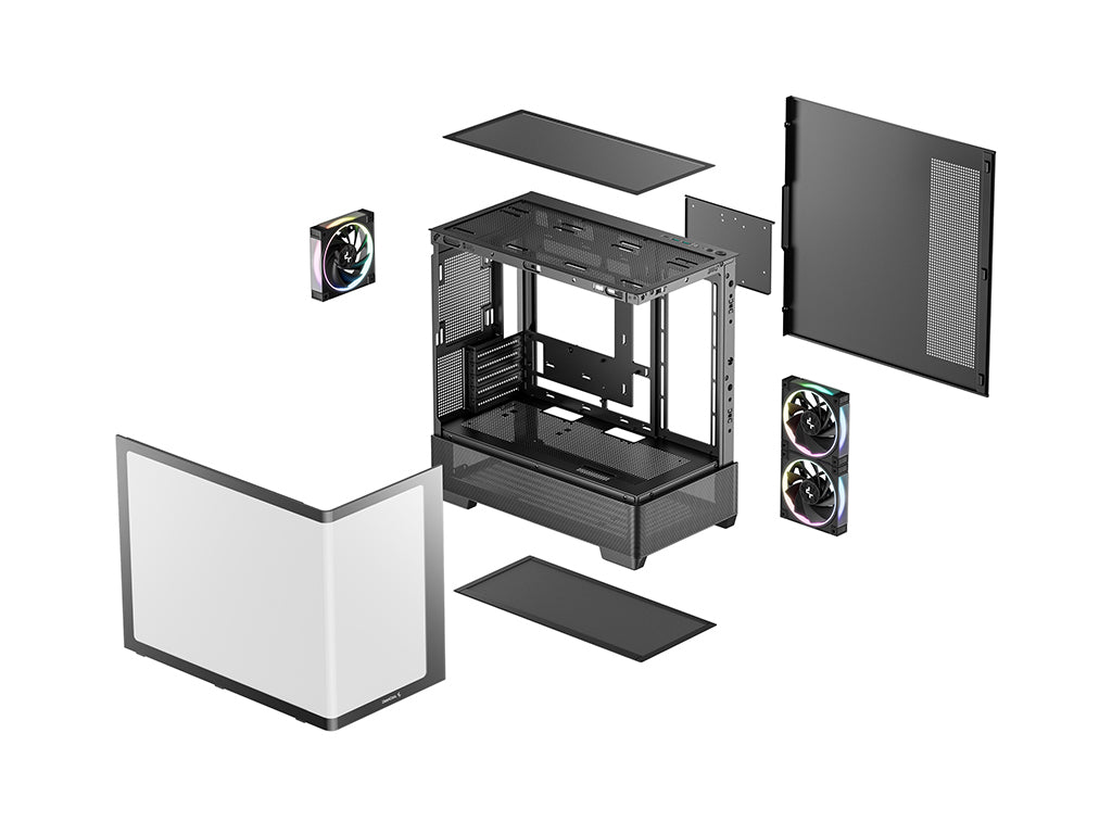 Računalniško ohišje DeepCool CG380U 3F, micro-ATX, ARGB, ukrivljeno kaljeno steklo, črno