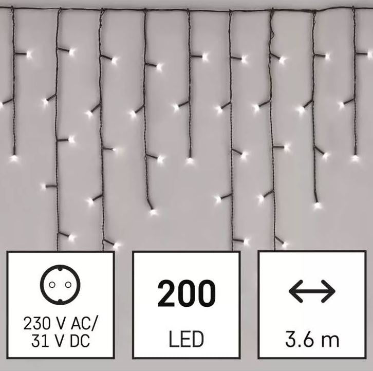 LED božične ledene sveče, 3,6 m, zunanje in notranje, hladna bela, programi