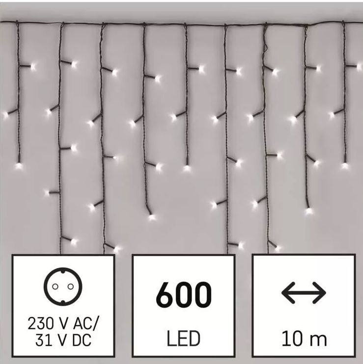 LED božične ledene sveče, 10 m, zunanje in notranje, hladna bela, programi