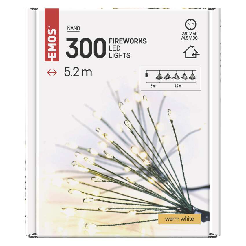 LED svetlobna veriga – svetleče cvetlice, nano, 5,2 m, notranja, topla bela, časovnik