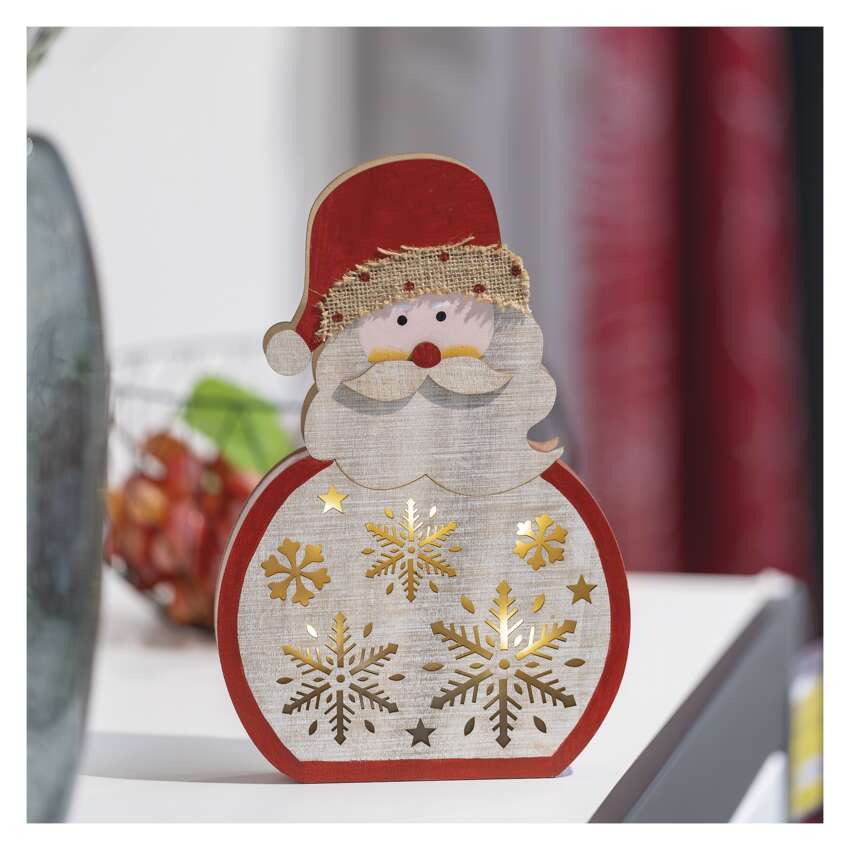 LED lesena dekoracija – Santa, 30 cm, 2x AA, notranja, topla bela, časovnik